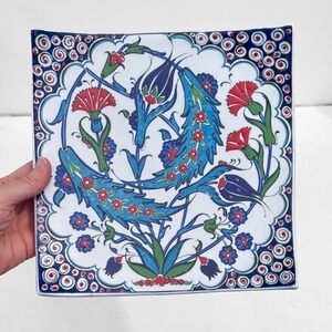 Turkish Altin Cini Handpainted Traditional Kutahya Folk Art Plate 9" Square Rare
